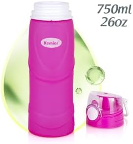 Kemier Collapsible Silicone Water Bottles-750ML,Medical Grade,BPA Free Travel Water Bottle Can Roll Up,26oz,Leak Proof Foldable Sports & Outdoor Water Bottles