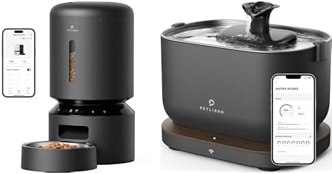 PETLIBRO Automatic Cat Feeder, 5G WiFi Automatic Dog Feeder 5L + PETLIBRO App Monitoring Cat Water Fountain with Wireless Pump, Dockstream Pet Water Fountain for Cats Inside, App Control