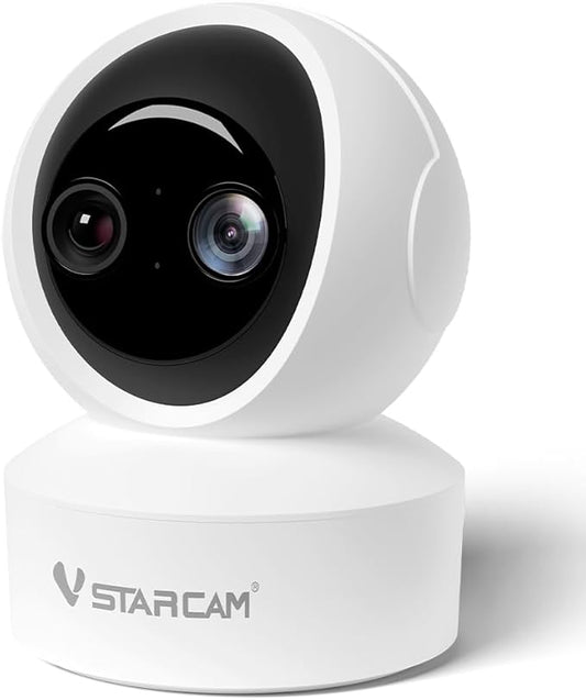 VSTARCAM Security Camera Indoor, Dual Cameras, 2K QHD Security Camera with 10× Zoom, 360° Camera, Baby Monitor, Pet Camera, Human/Pet Detection, AI Tracking, 2.4G Wi-Fi, 2-Way Audio, Plug in
