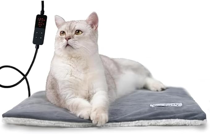 Rest-Eazzzy Cat Heating Pad & Bed - Heated Cat Bed with Removable Cover & 5-Level Timer & Temperature Control (Pure-Grey)