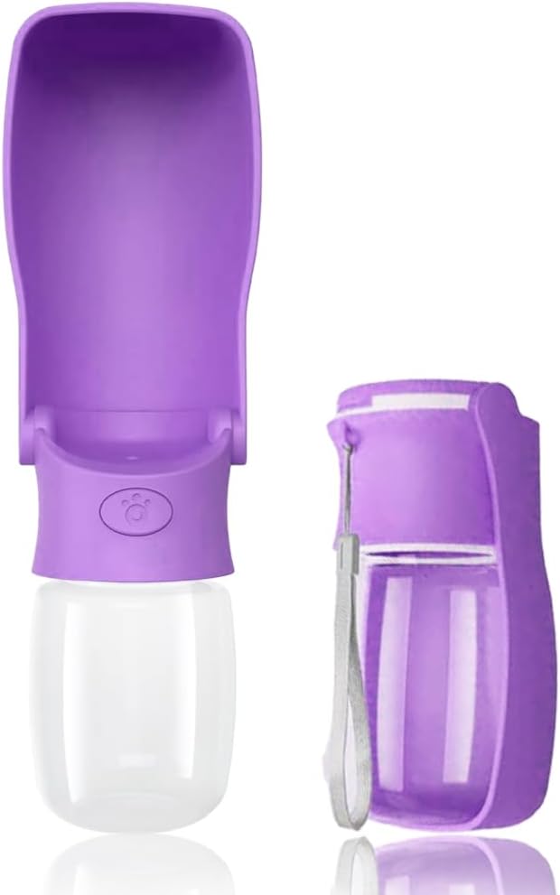 Portable Dog Water Bottle for Walking 19 OZ or 12 OZ Portable Pet Water Bottles for Puppy Small Medium Large Dogs Water Dispenser Pet Water Bowl Dog Accessories (19OZ Blue) (12OZ Purple)