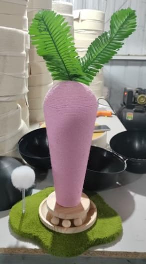 Cute Cat Scratching Post, Carrot Cat Scratcher Post with Durable Natural Wooden Turntable Toy and Catnip, 24'‘ H Carrot Shape Design Sisal Cat Tree Sisal Scratcher for Indoor Cats (Cloud Base)