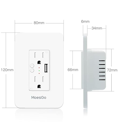 MoesGo Smart Power Wall Outlet with USB, WiFi Socket with 2 Plug outlets 15 Amp Divided Control, Smart Life/Tuya APP Remote Controller, ETL Certified, Work with Alexa and Google Home, No Hub Required