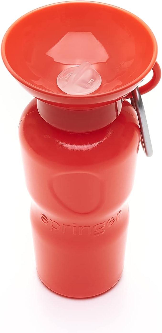 Springer by Springland Dog Water Bottle | Portable Travel Water Bottle Dispenser for Dogs | Dog Gift Seen on Oprah's Favorite Things, Shark Tank | Leak-Proof Bottles | BPA-Free 22oz Poppy
