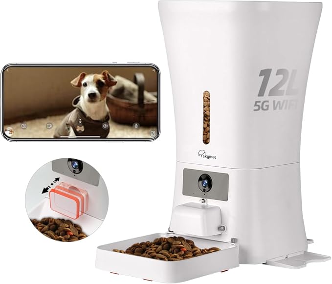 12L Smart Automatic Dog Feeder Large Breed with Camera, 5G WiFi Automatic Cat Feeders Food Dispenser 1080P Full HD Pet Camera Treat Dispenser with Night Vision and 2-Way Audio