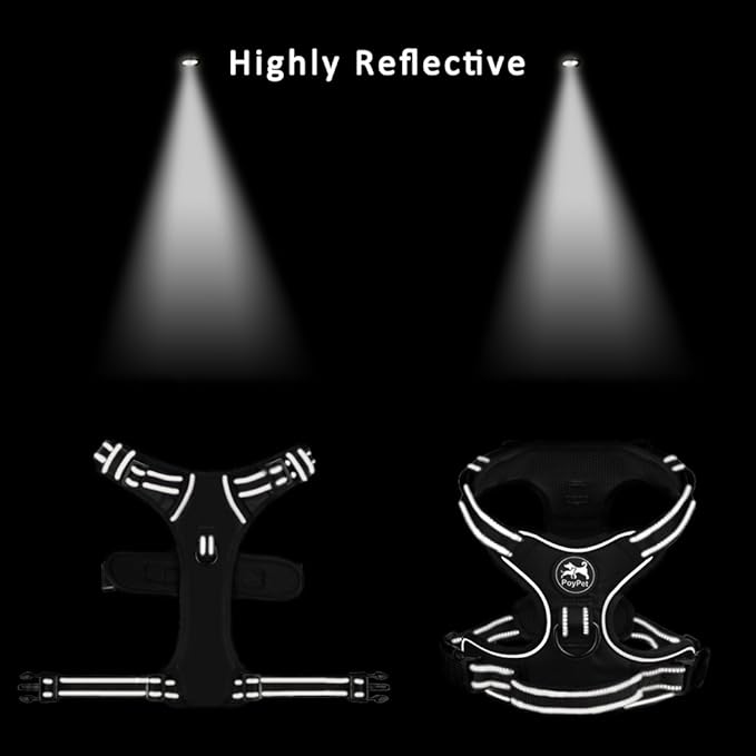 PoyPet No Pull Dog Harness, Reflective Comfortable Vest Harness with Front & Back 2 Leash Attachments and Easy Control Handle Adjustable Soft Padded Pet Vest for Small to Large Dogs (Pink,S)