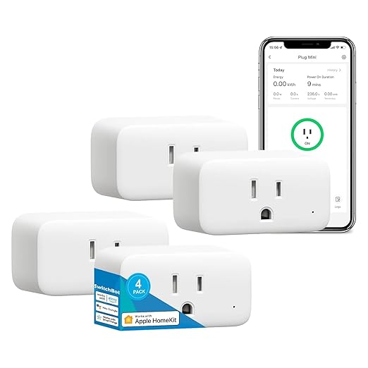 【2025 New】 SwitchBot HomeKit Smart Plug Mini 15A, No Hub Required, Energy Monitor, WiFi(2.4G Only) Outlet Works with Apple HomeKit, Alexa, Google Home, App Remote Control & Timer Function(4 Pack)