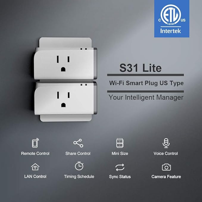 SONOFF S31 Lite 15A WiFi Smart Plug ETL Certified, Smart Outlet Socket, Works with Alexa & Google Home, IFTTT Supporting, No Hub Required, 2.4 Ghz WiFi Only 1-Pack