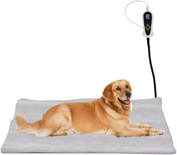 Pet Heating Pad for Cats Dogs with Timer Temperature Adjustable, Electric Heating Mat Indoor, Adjustable Warming Mat, Waterproof Heated Bed with Chew Resistant Steel Cord,Pet Heated Mat