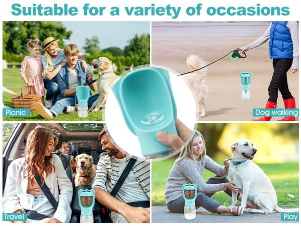 Portable Dogs Water Bottle with Food Storage Container, Leakproof Drinking Water Dispenser Feeder for Outdoor Dog Stuff Accessories Items for Cats, Puppy,for Walking, Hiking (Blue, 350ml)