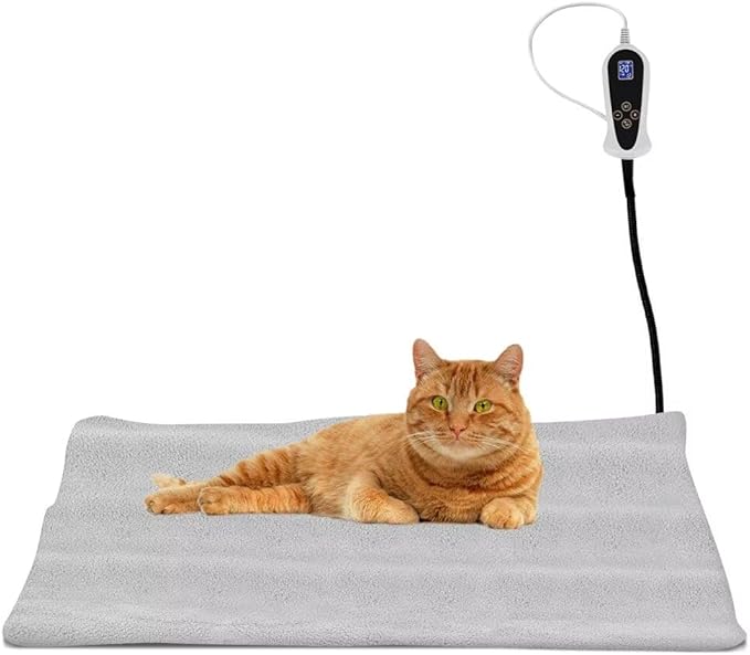 Pet Heating Pad for Cats Dogs with Timer Temperature Adjustable, Electric Heating Mat Indoor, Adjustable Warming Mat, Waterproof Heated Bed with Chew Resistant Steel Cord,Pet Heated Mat
