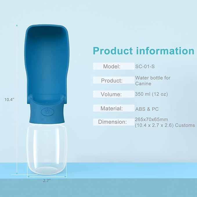 Portable Dog Water Bottle for Walking 19 OZ or 12 OZ Portable Pet Water Bottles for Puppy Small Medium Large Dogs Water Dispenser Pet Water Bowl Dog Accessories (19OZ Blue) (12OZ Dark Blue)