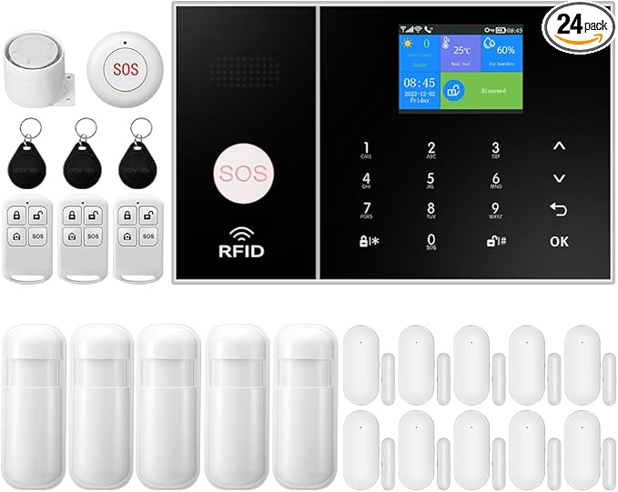 YBJ Wireless Alarm System for Home Security,DIY 4G Smart Home Alarm System with APP Alert, 24-Piece-Kit (Motion Detector,Door Window Sensor,Siren,Remote Control),Work with Alexa and Google Assistant