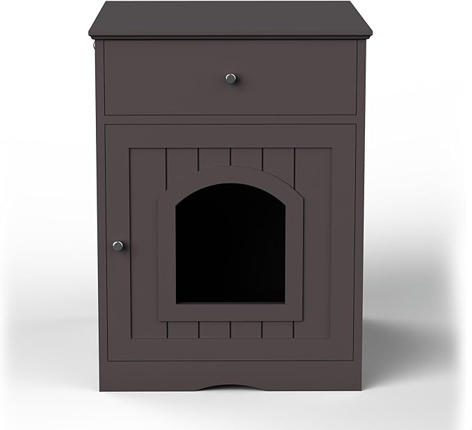 GDFStudio Cat Litter Box Enclosure Furniture, Hidden Litter Box Cabinet with Drawer & Door, Decorative Litter House, Covered Cats Shelter Nightstand, Cat Boxes Enclosure Fits Most Cats, Brown