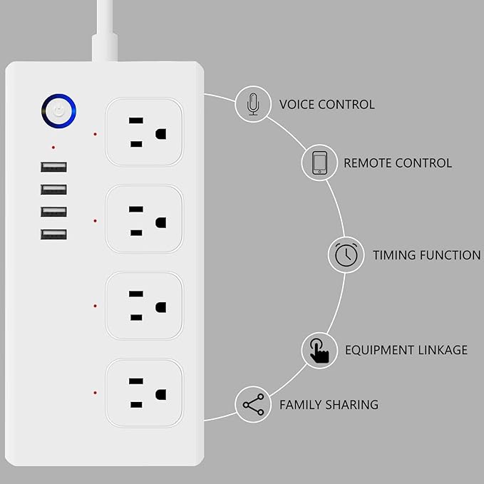 Smart Power Strip, UseeLink WiFi Surge Protector Compatible with Alexa & Google Home, Smart Plug with 4 USB Ports & 4 AC Outlets, Voice and Remote Control & Timer Schedule, 5ft Extension Cord