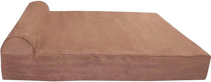 Barker Beds Giant Orthopedic Dog Bed - 7" Pillow Top with Headrest - 100-300 lbs - Memory Foam for Joint Pain & Arthritis - Vet Recommended, Washable - Made in USA - 60"x48"x7" - Khaki