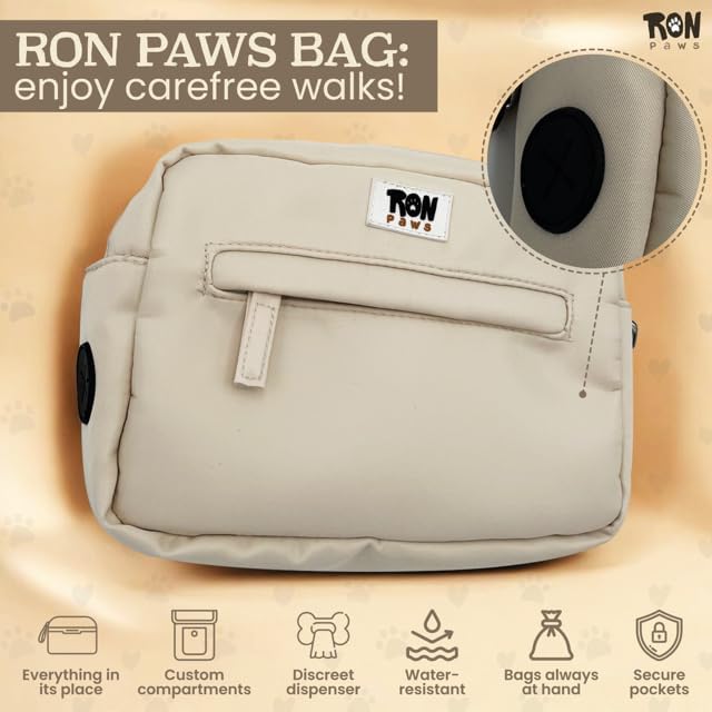 Dog Walking Crossbody with Treat Pouch & Tripod - Hands-Free Storage with Phone Holder, Poop Bag Dispenser, Hook for Used Poop Bags & Training Features (Beige)