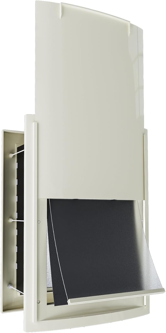 mestyl Dog Door for Wall, Pet Door, Doggie Door with Telescoping Tunnel, Double Magnetic Flaps and Sliding Lock Panels, 3-Flap Dog Door and Cat Door, Easy to Install, White, Medium