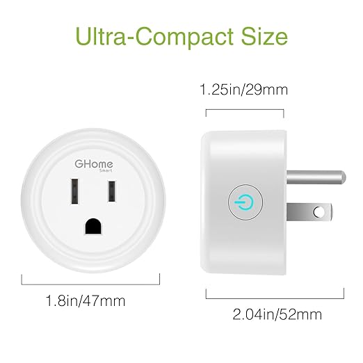 GHome Smart Plug Mini, WiFi Smart Outlet Plug Compatible with Alexa and Google Home, Timer Outlet with APP Control, Smart Plugs Only Supports 2.4GHz Network, No Hub Required, ETL FCC Listed, White