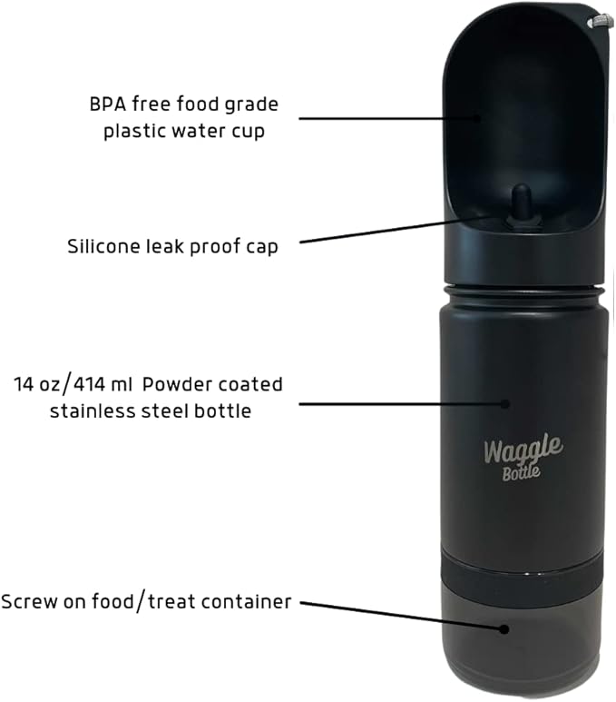 Stainless Steel Dog Travel Water Bottle, Vacuum Insulated Portable Dog Water Dispenser, Drink Cup and Snack Container On The Go, Outdoor Walking, Hiking, Travel (Forest Green)