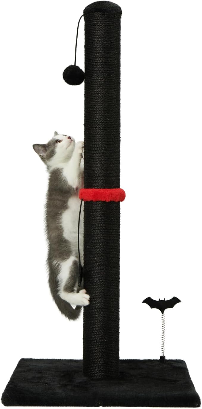 MECOOL Cat Scratching Post Premium Sisal Scratch Posts with Hanging Ball Vertical Scratcher for Indoor Cats and Kittens,Black