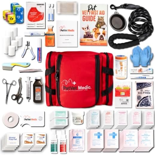 Cat & Dog First Aid Kit - Dog Emergency Kit, Health Supplies & Wound Care -with Thermometer, Bandages for Wounds - Essentials, Travel Bag (Large)