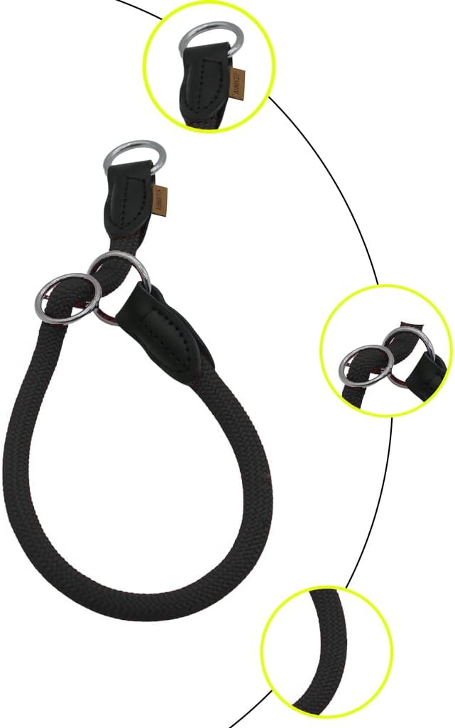 Braided Round Martingale Dog Collar, Training Collar with Slidable Stop Ring - Ideal for Medium/Large Dogs (M+(1/2") - 18" Long, Black)