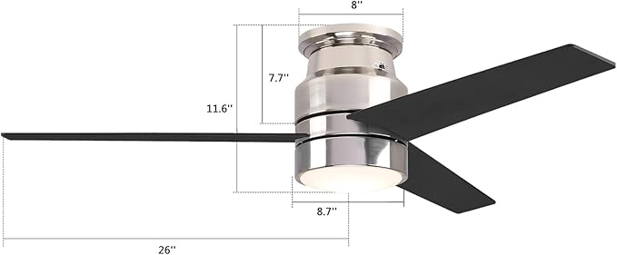52 Inch 3-Blade Silver Low Profile Ceiling Fan with Led APP Control, Alexa/Google Assistant Control |Needs Ground/Live/Neutral Wire, No Remote,No Hub Required|Reversible|Schedule&Timer|