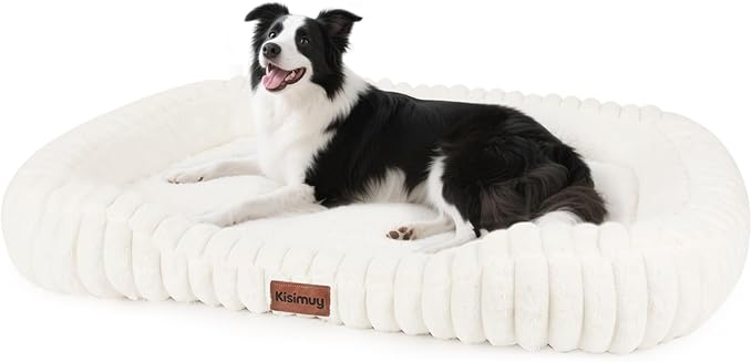 Washable Dog Bed for Extra Large Dogs - XL Soft Plush Furry Calming Dog Bed with Removable Zipper Cover, Orthopedic Rectangle Anti-Anxiety Pet Kennel Bed with Handle, 43x31x5inches, Cream