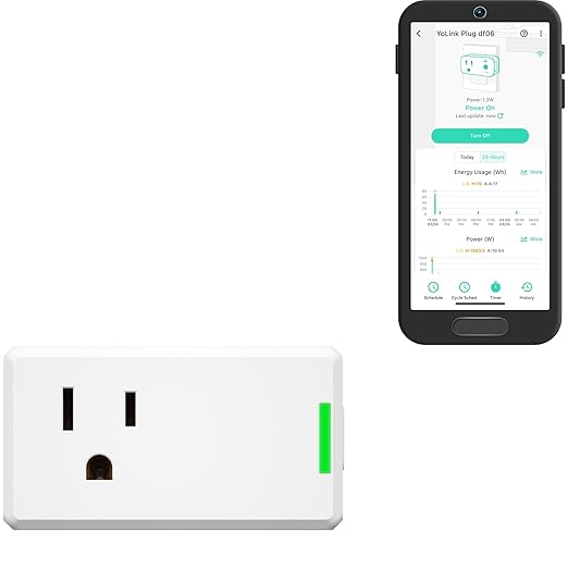 YoLink Smart Energy Plug 15A – 1/4 Mile LoRa Range, High-Power Devices with Cycle Schedule, Real-Time Energy Monitoring, Overload Protection, Alerts, Alexa, Google, IFTTT, HA, Hub Required YS6614