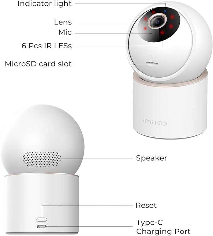 IMILAB C40 4K Indoor Security Camera, Room Camera for Kid/Baby/Pet, 5G WiFi Pan/Tilt Indoor Cam/Person Pet Track, Powerful AI Detection, Color Night Vision, SD/Cloud Storage, Easy Pairing, Plug in.