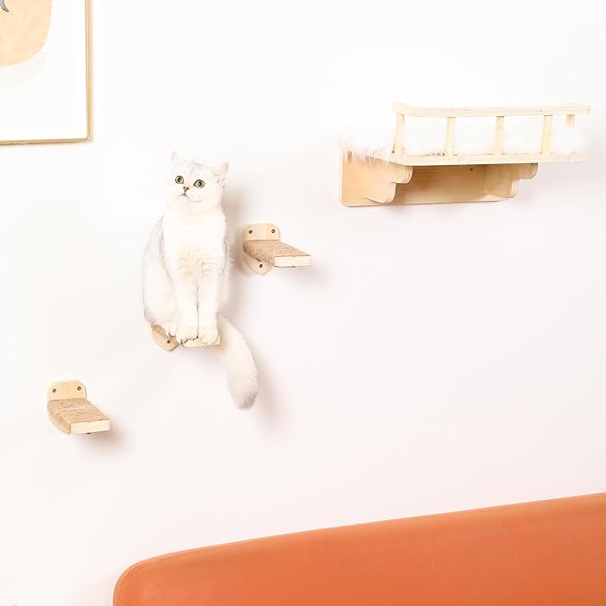Cat Wall Shelf with 3 Cat Wall Steps,Cat Wall Shelves with Plush Coverd,Cat Climbing Shelf for Indoor Cat,Cat Wall Furniture Cat Shelf for Wall (Wood)