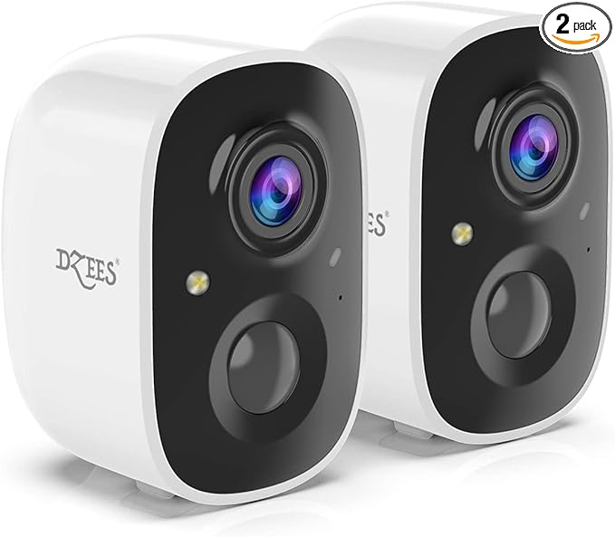 Dzees Outdoor Camera Wireless, 2K Battery Powered WiFi Surveillance Camera for Home Security System with Siren Alarm & Spotlight, Motion Detection, Color Night Vision, IP65 Waterproof Cloud/SD-2-Pack