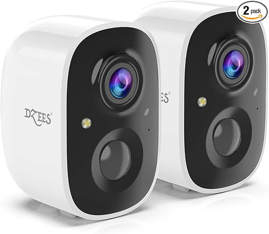 Dzees Outdoor Camera Wireless, 2K Battery Powered WiFi Surveillance Camera for Home Security System with Siren Alarm & Spotlight, Motion Detection, Color Night Vision, IP65 Waterproof Cloud/SD-2-Pack