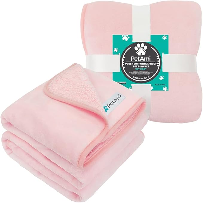 PetAmi Waterproof Dog/Cat Blanket, Pee Proof for Couch/Bed, Reversible, Soft Fleece, Washable, 40x60 Pink
