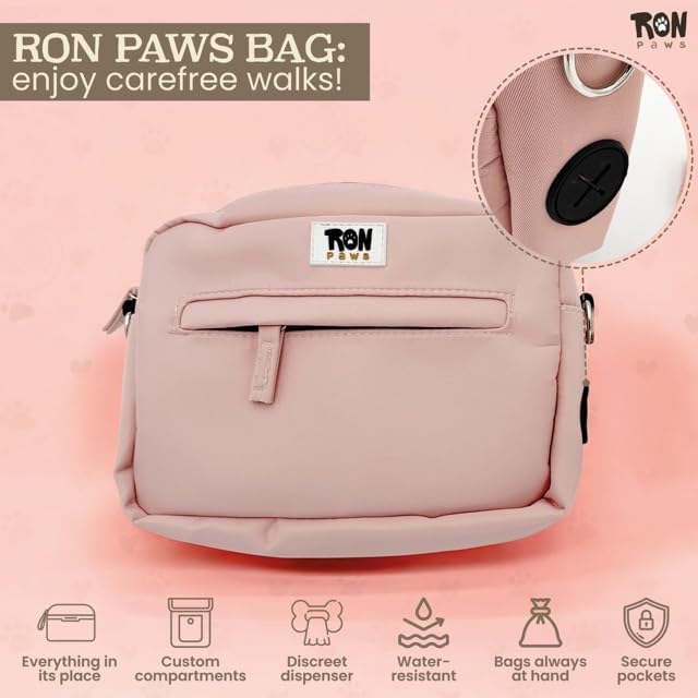 Dog Walking Crossbody with Treat Pouch & Tripod - Hands-Free Storage with Phone Holder, Poop Bag Dispenser, Hook for Used Poop Bags & Training Features (Pink)