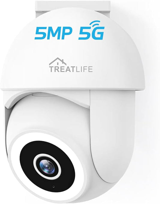 TREATLIFE 5MP Ultra HD 2.4G/5G WiFi Security Camera Outdoor Wired, Cameras for Home Security, Spotlight/Siren, AI Motion Detection, Color Night Vision, 2-Way Audio, Works with Alexa, Google Home, App