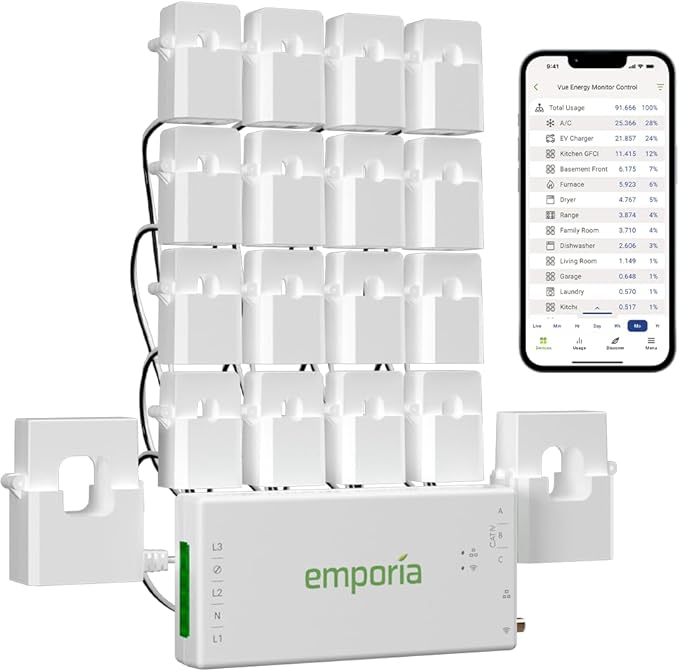Emporia Energy Monitor with 16 Sensors + 4 Smart Plugs Super Bundle - Whole Home Electricity Usage Tracking & Real-Time Control - Supports Solar Net Metering - Works with iOS, Android, Alexa