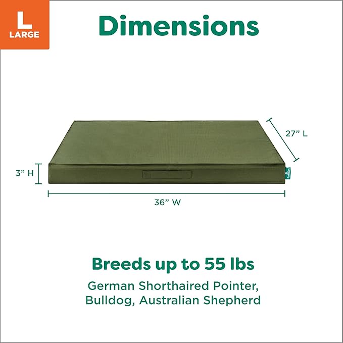 FurHaven Cooling Dog Bed – Large Foam Mattress for Joint Pain Relief, Waterproof Liner, Removable Washable Cover, Durable for Outdoor Use, Deluxe Grid Indoor/Outdoor Bed – Green, Large