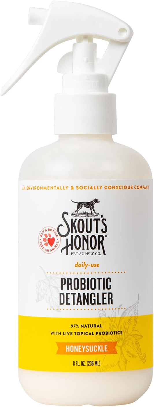Skout's Honor Probiotic Pet Detangler Spray - Hydrating & Conditioning w/Avocado Oil, 97% Natural, Paraben & Sulfate-Free, softens for a More brushable Coat, Daily Use, 8oz, Honeysuckle