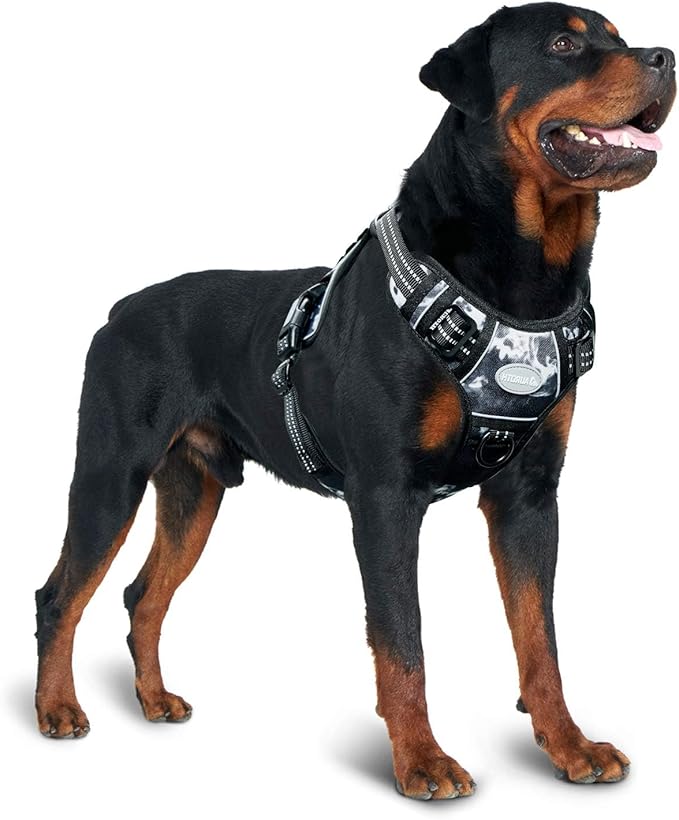 AUROTH Tactical Dog Harness for Small Medium Large Dogs - No Pull, Adjustable, Reflective, K9 Working Training, Easy Control, Military Service Dog Harness (M, Black Ink)