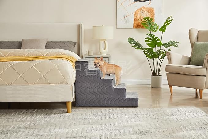 Dog Stairs for Bed, Dog Steps for High Bed, Pet Steps for Small Dogs and Cats, Non-Slip Balanced Pet Ramp Indoor (Grey, 18.2" H x 15" W x 24" L, 4)