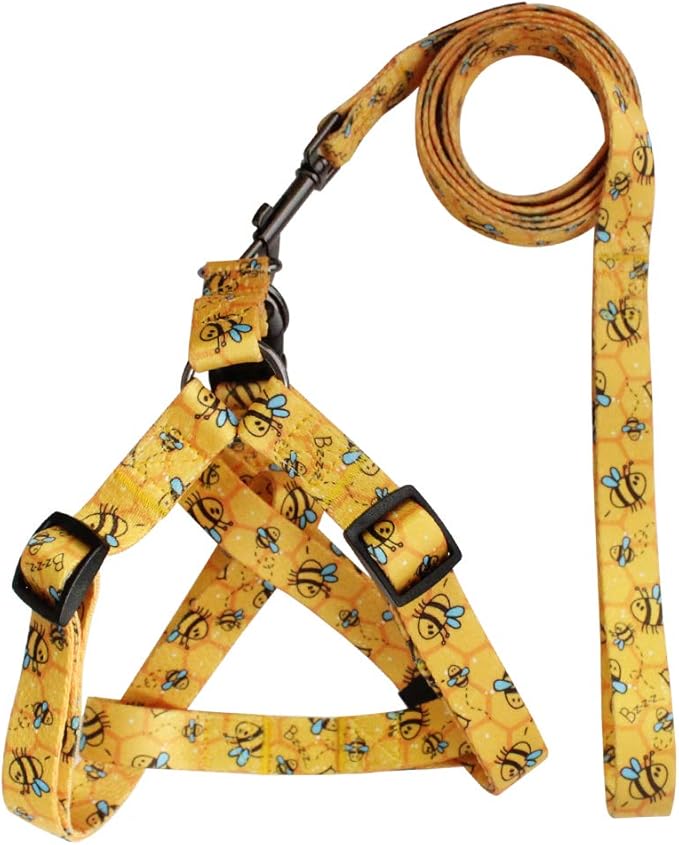 QQPETS Dog Harness Leash Set Adjustable Heavy Duty No Pull Halter Harnesses for Small Medium Large Breed Dogs Back Clip Anti-Twist Perfect for Walking (XS(12"-18" Chest Girth), Yellow Bee)