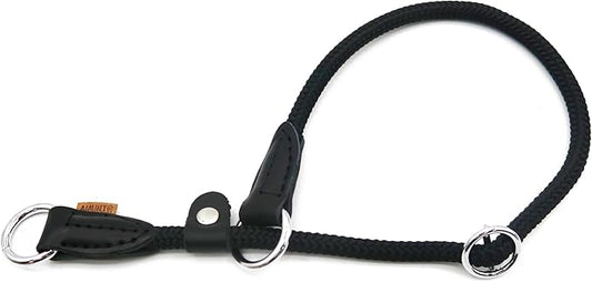 Braided Round Martingale Dog Collar, Training Collar with Slidable Stop Ring and Adjustable Stopper - Ideal for Medium Dogs (M(1/3") - 18" Long, Black)