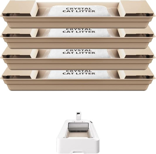 PETKIT Crystal Cat Litter with Tray, Suitable for Purobot Crystal Duo Self Cleaning Cat Litter Box, Dust-Free Mess-Free No Refilling, Odor Control, 4.5lbx4 Packs