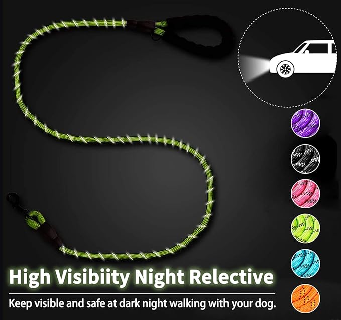 COOYOO 2 Pack Dog Leash 6 FT Heavy Duty - Comfortable Padded Handle - Reflective Dog Leash for Medium Large Dogs with Collapsible Pet Bowl Set 6-Black+Green