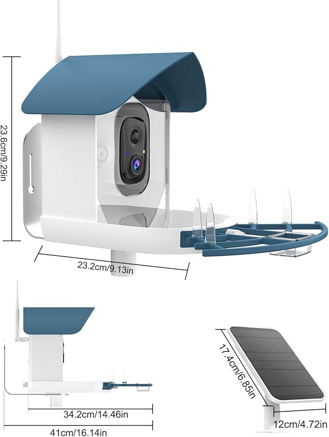 Bird Feeder with Camera,AI Identify Birds Species,Smart Bird Camera with Solar Powered,Auto Record FHD Birds Video in Backyard,Instant Notifications,Ideal Gift for Family and Bird Lovers,Navy Blue