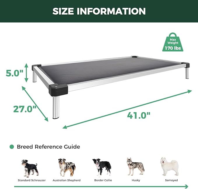 FXW TitanNest Chew-Proof Elevated Dog Bed, Raised Cot for Indoor/Outdoor/Camping Use, Durable & Washable Padded Pet Bed for Medium Dogs, 41.0" L x 27.0" W x 5.0" H, Gray