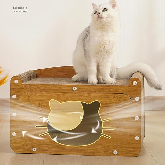 Cat Scratcher Cardboard House, Kitten Scratching Pad Lounger Bed, Kitty Small Animals Play, Rest, Sleep, Scratch Post Box, Durable Board Entertain Feline Friends Yet Prevent Furniture Damage