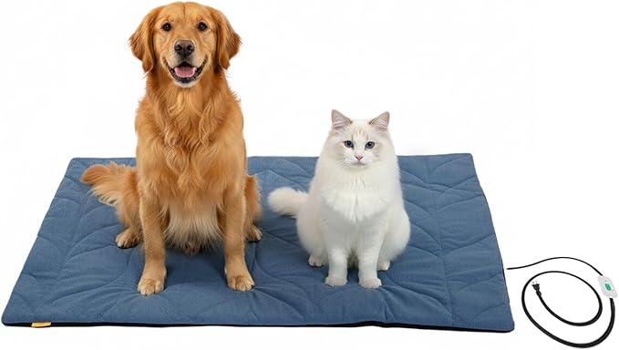 Dog Heating Pad (56"x40") - Waterproof Electric Heated Mat & Pet Bed for Indoor and Outdoor Use, Chew Resistant Cord, Machine Washable Cover with Wheat Pattern Quilting, for Cats and Pets